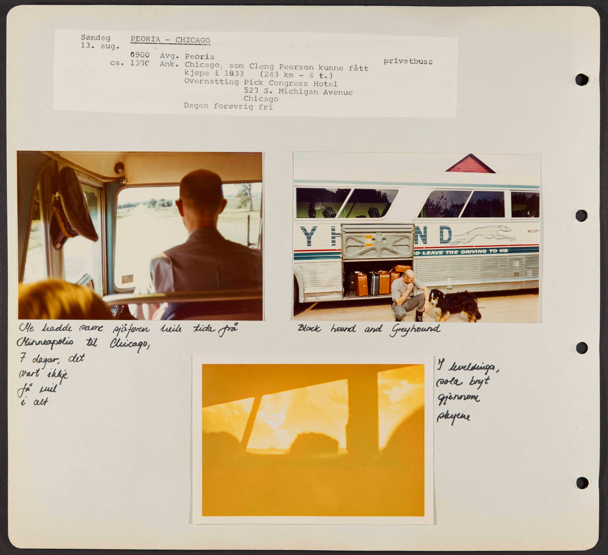 Album som dokumenterer reise til USA i 1972 "I Cleng Peersons fotspor". Albumet inneholder fotografier, reiserute, program, diverse brosjyrer, avisutklipp og tekster
