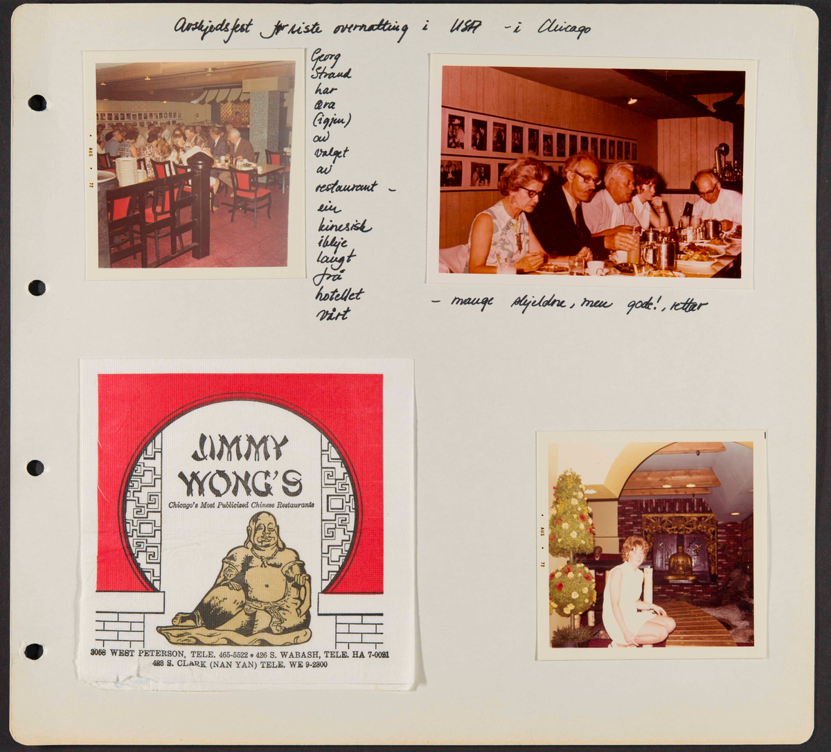 Album som dokumenterer reise til USA i 1972 "I Cleng Peersons fotspor". Albumet inneholder fotografier, reiserute, program, diverse brosjyrer, avisutklipp og tekster