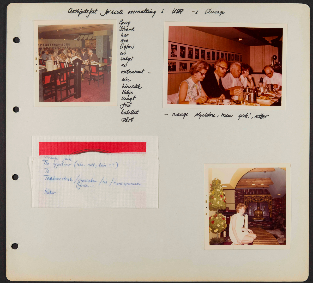 Album som dokumenterer reise til USA i 1972 "I Cleng Peersons fotspor". Albumet inneholder fotografier, reiserute, program, diverse brosjyrer, avisutklipp og tekster