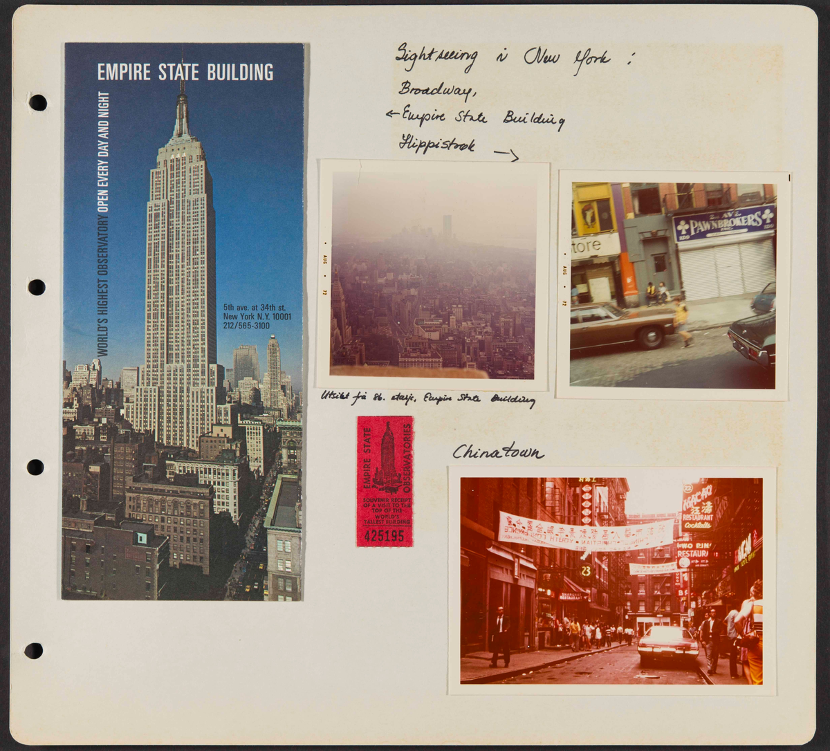 Album som dokumenterer reise til USA i 1972 "I Cleng Peersons fotspor". Albumet inneholder fotografier, reiserute, program, diverse brosjyrer, avisutklipp og tekster