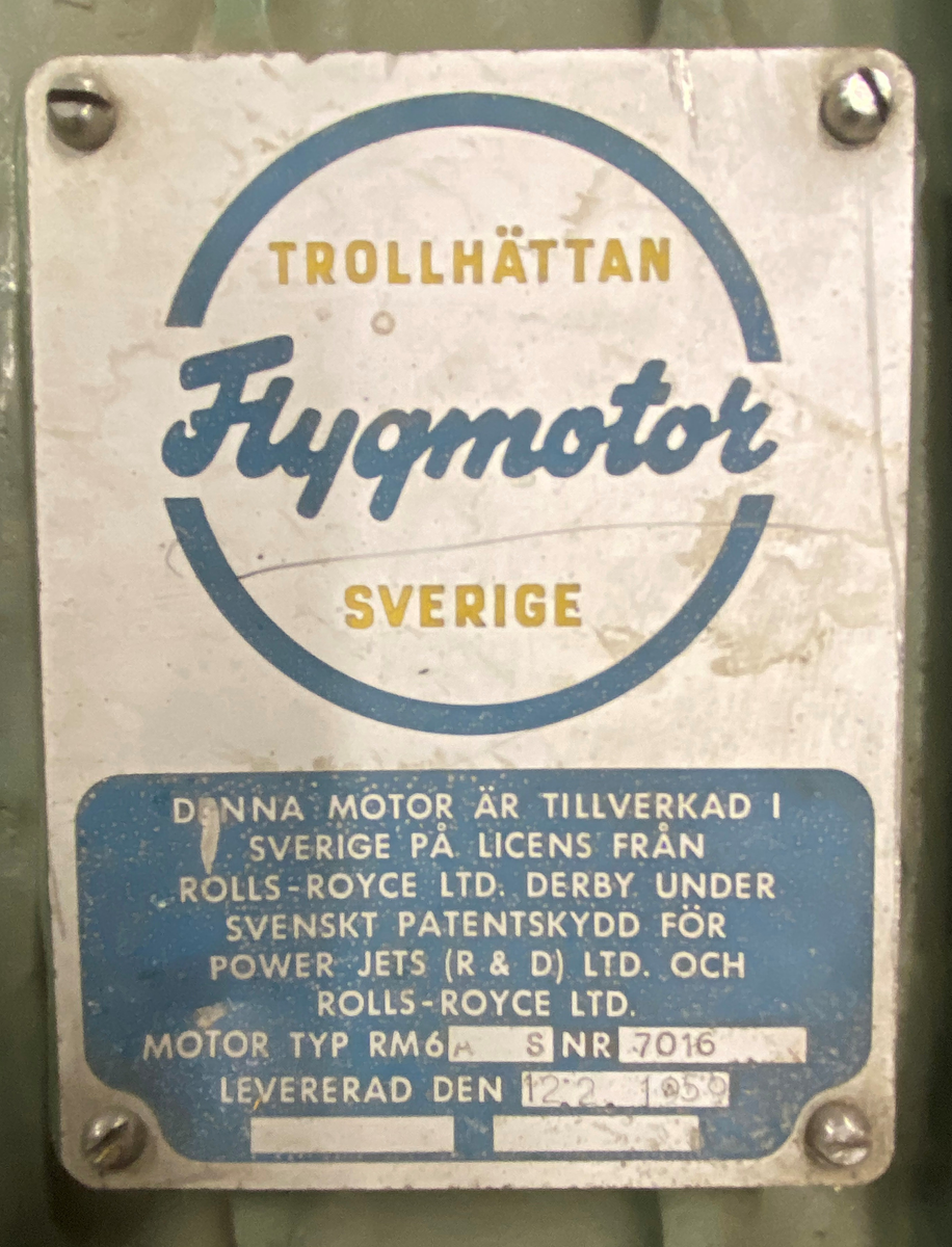Flygmotor RM 6A, RR Avon Mk47A (SFA). För flygplan J 32B, J 32D, J 32E