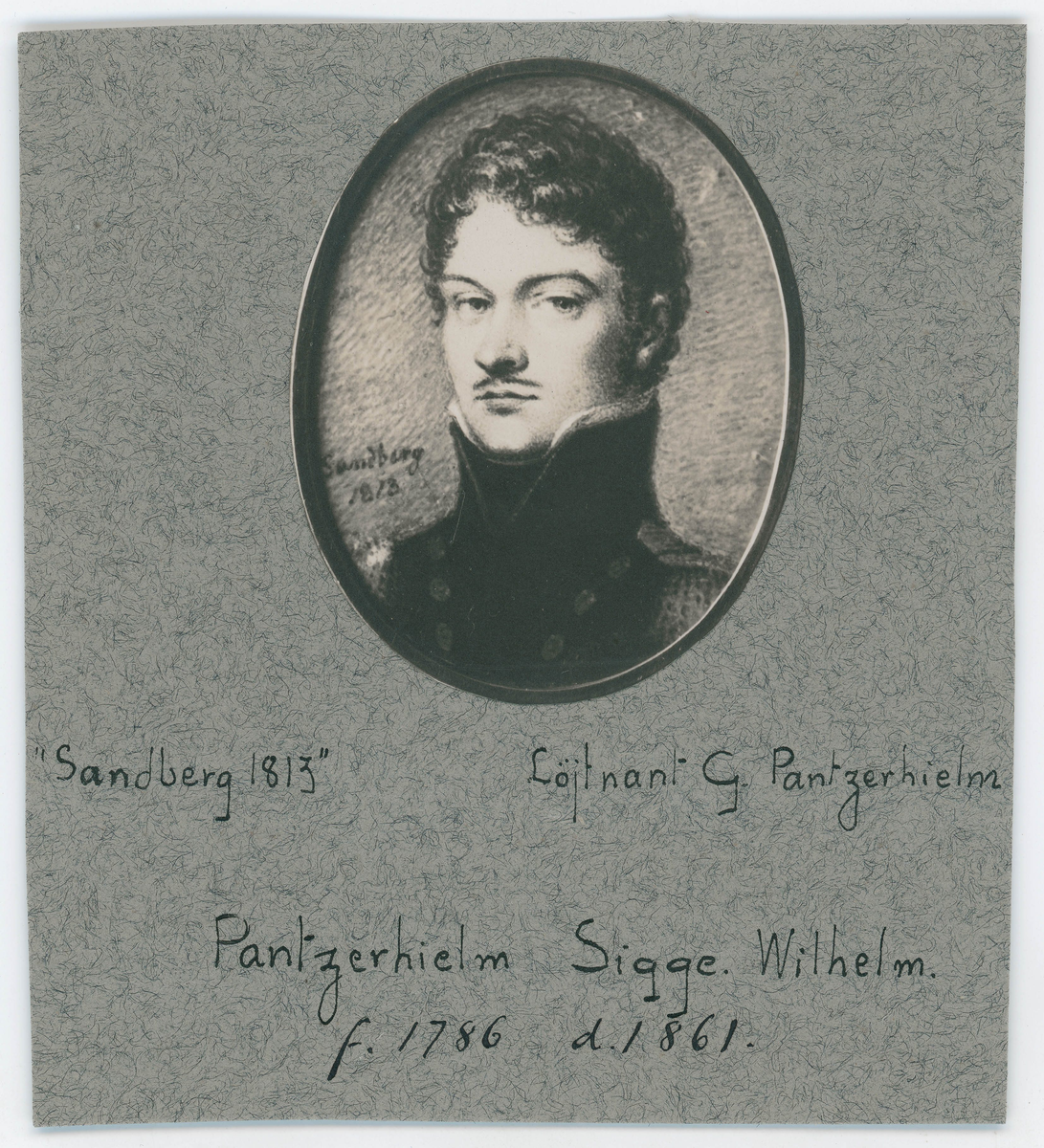 Porträtt på Överstelöjtnant Sigge Wilhelm Pantzerhielm. född år 1786 och död år 1861.