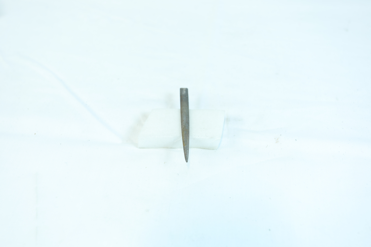 Flat og avlang metallgjenstand med en tilspisset ende. 