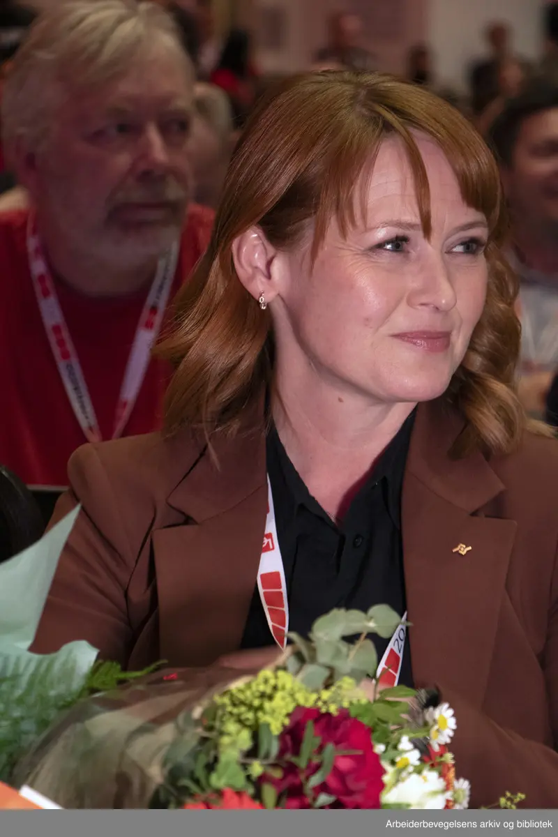 Nyvalgt LO-leder Kine Asper Vistnes (Fellesforbundet) på LO-kongressen i Folkets hus, 8. mai 2025 i Oslo.