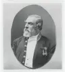 Porträtt på Carl Fredrik Christopher Ridderborg. Född 12 juli år 1826 på Vallerstad i Kärda socken. Död 8 februari år 1907 på Ribbingshov.