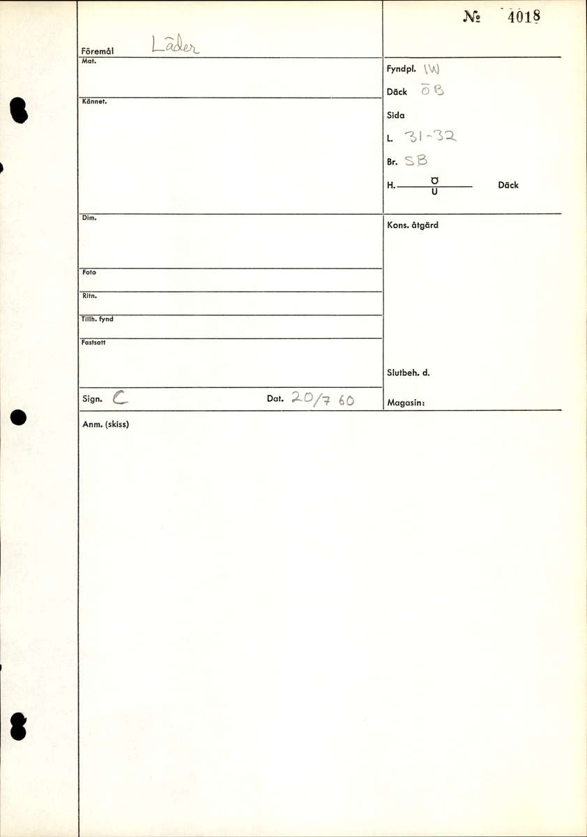 Tolv fragment av sko, varav två fragment kan vara delar från en slejf.
Lädret är mycket sprött och hårt.