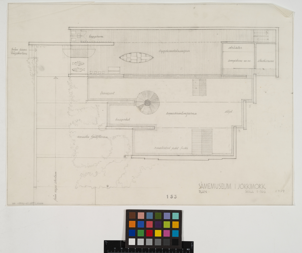 Jokkmokk museum, senare Ájtte, Svenskt fjäll- och samemuseum.
Plan.