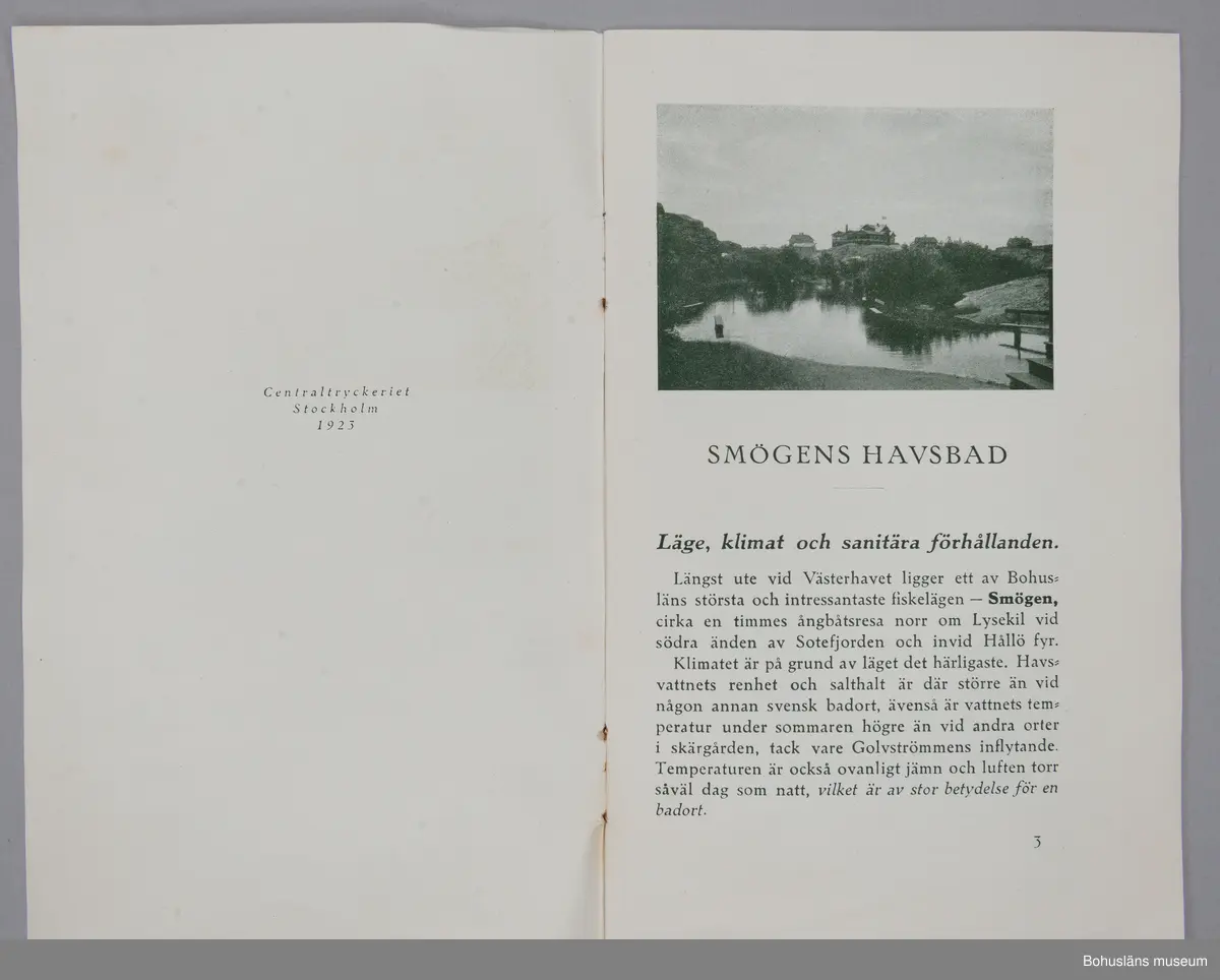 Turistbroschyr för Smögens Havsbad 1923.
