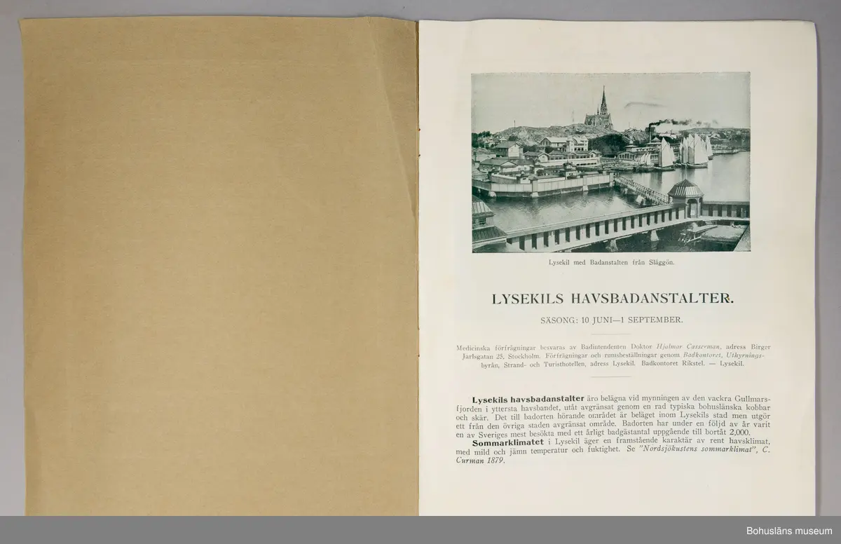 Turistbroschyr för Lysekils Havsbadanstalter 1928.