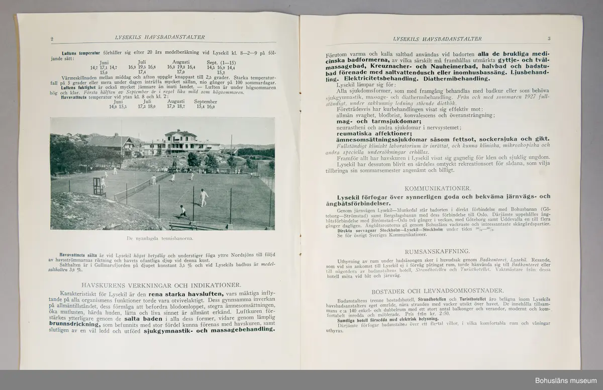 Turistbroschyr för Lysekils Havsbadanstalter 1928.