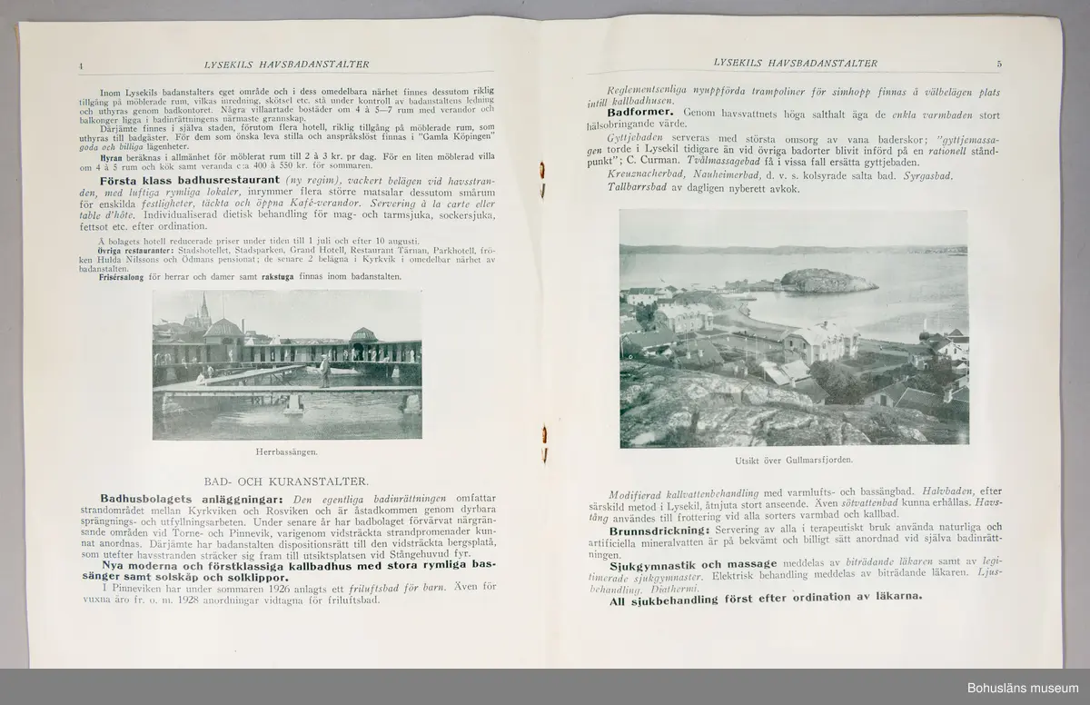Turistbroschyr för Lysekils Havsbadanstalter 1928.