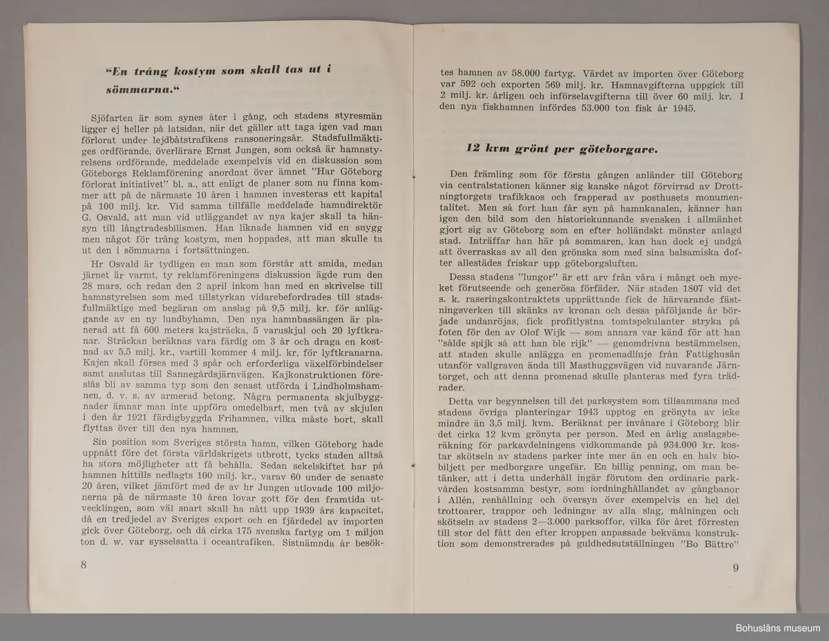 Turistbroschyr för Bohuslän och Västkusten 1946.