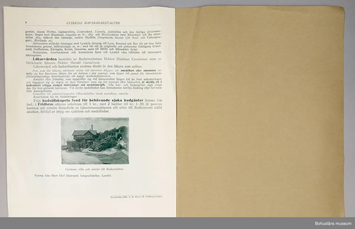 Turistbroschyr för Lysekils Havsbadanstalter 1928.
