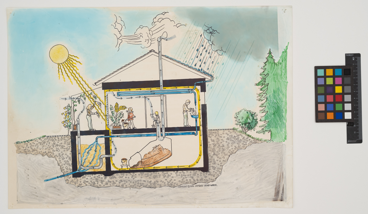 Illustration av hus med eget ekosystem.