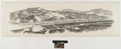 Trångfors kraftverk.
Illustration av omgivande landskap.