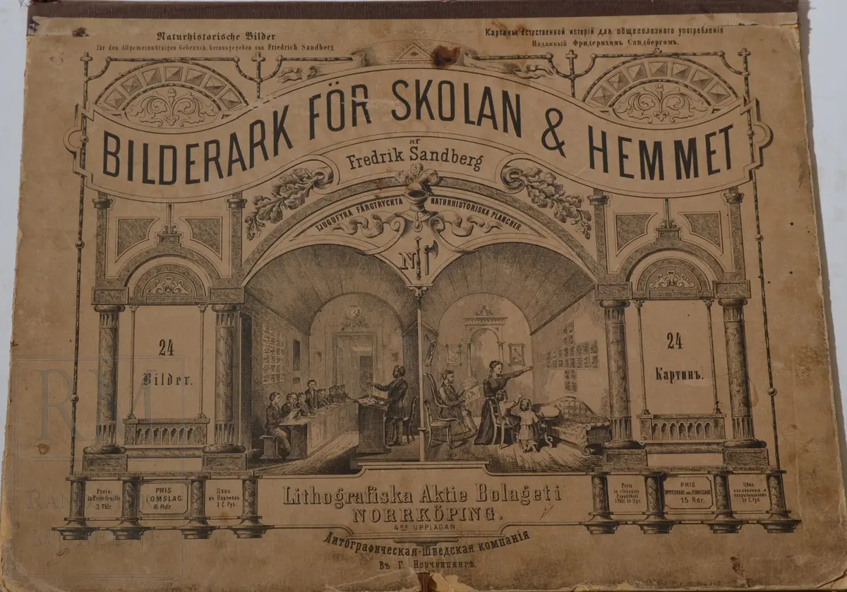 Mappen består av 24 kartonger med ulike naturhistoriske motiver 