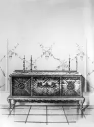 Tegning av møblement, avfotografert. Reklame?