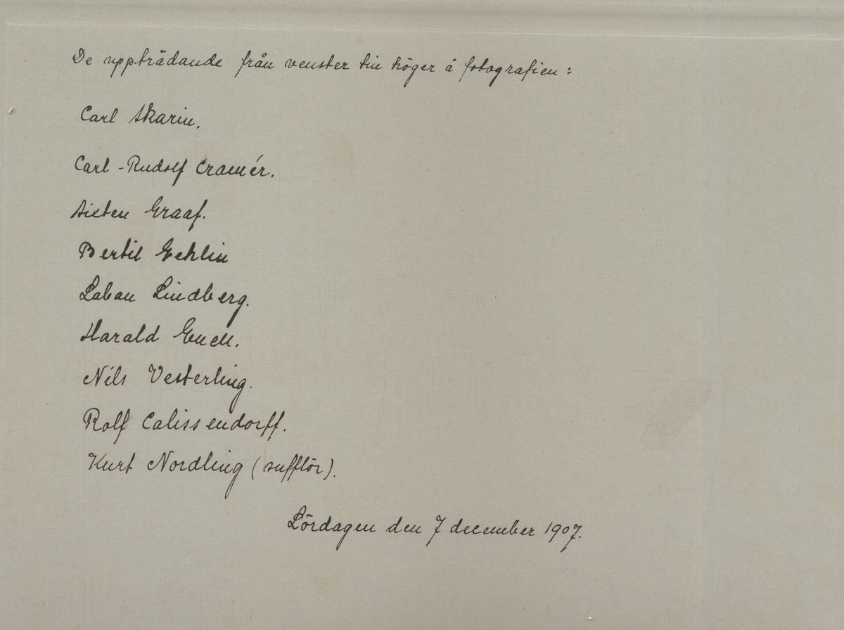 Soaré i Gymnastikhuset å Skeppsholmen den 7. dec 1907