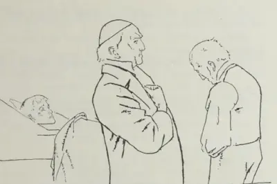 tegning av prest som snakker med mann