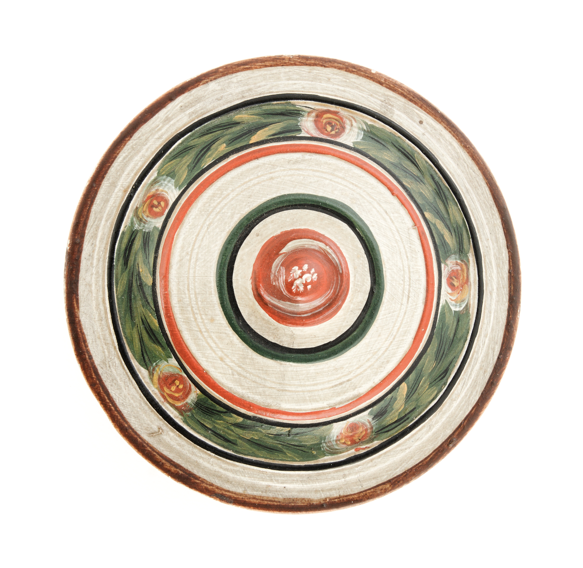 Dreia og rosemåla øskje med lok.