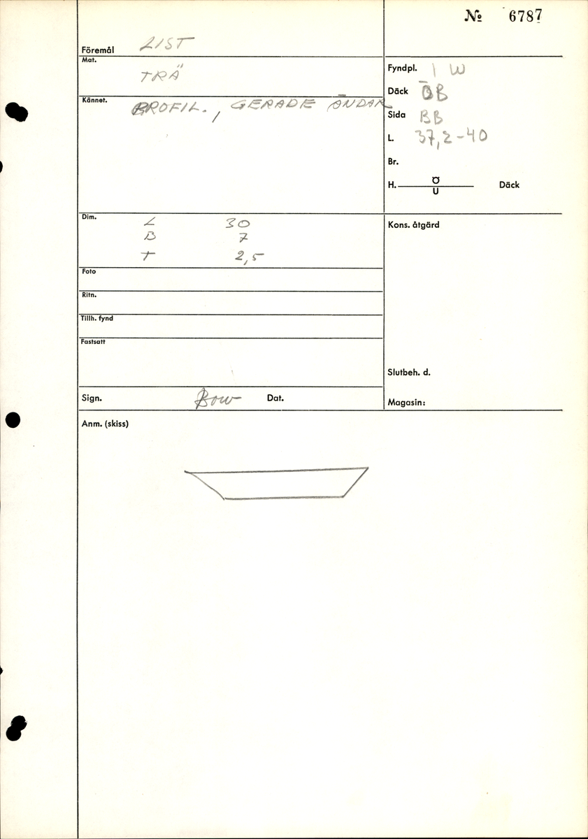 List till en kistbänk från kajutan. Profilerad, gerade ändar.