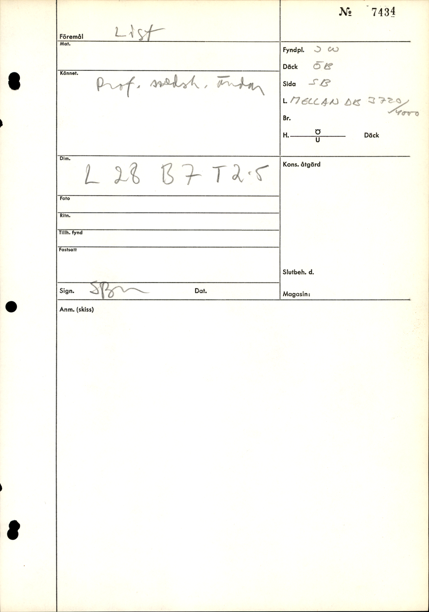 List till kistbänk från kajutan. Listen är profilerad, med snedskurna ändar.