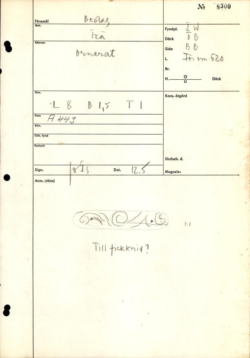 Avlångt beslag av ben med stiliserat rankornament. Graverad.