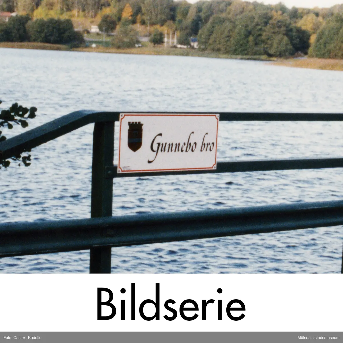 Serie om åtta fotografier som visar Gunnebo bro vid Stensjön i Mölndal, år 1997.