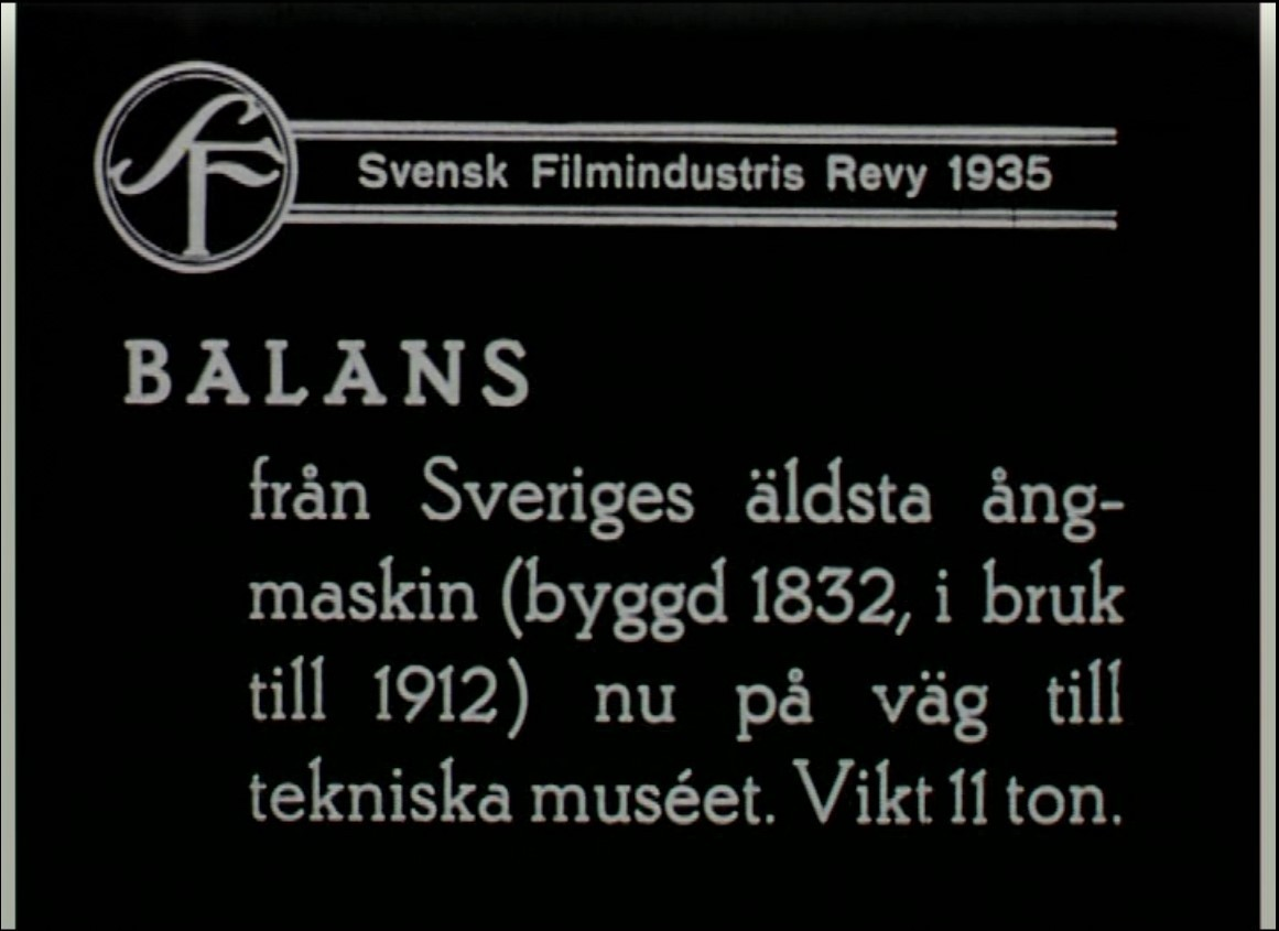 Film med musik visande transport av balans till ångmaskin. Ur: Svensk Filmindustris Revy 1935.