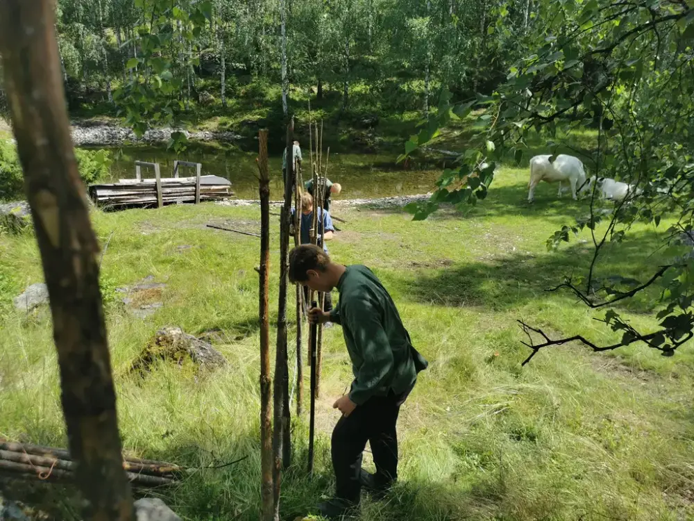 Ungdomar setjar opp skigard