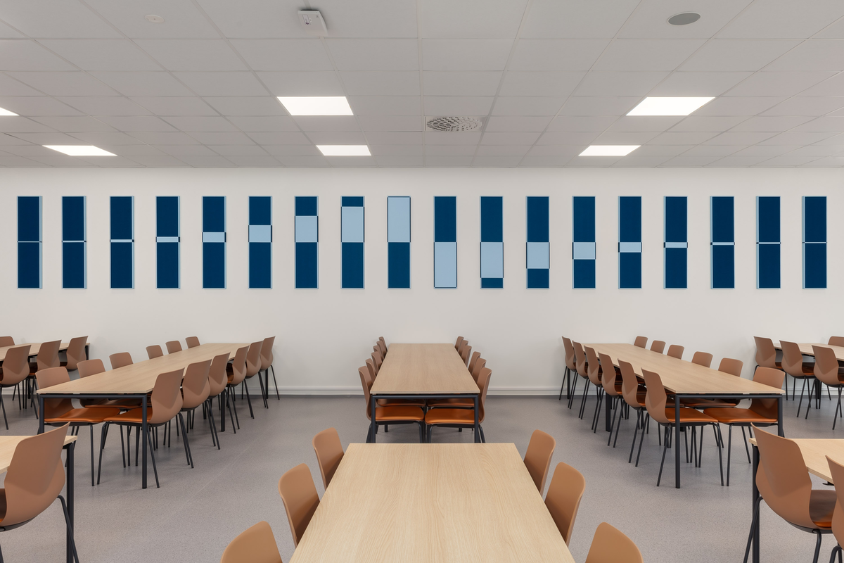 Inspirasjonen til kunstverket er hentet fra luftfart, fugleflukt og fra naturen. Det kunstneriske uttrykket er likevel ikke direkte knyttet til disse motivene. Kunstverkene består av stiliserte (ikke forestillende) rektangulære, lyddempende plater som er malerisk bearbeidet slik at de kan gi assosiasjoner til tid, lys, fart, bølger, sekvens og utvikling. Motivene er hovedsakelig utført i fire ulike blåfarger.