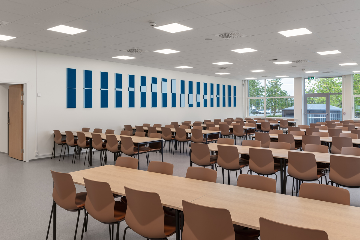 Inspirasjonen til kunstverket er hentet fra luftfart, fugleflukt og fra naturen. Det kunstneriske uttrykket er likevel ikke direkte knyttet til disse motivene. Kunstverkene består av stiliserte (ikke forestillende) rektangulære, lyddempende plater som er malerisk bearbeidet slik at de kan gi assosiasjoner til tid, lys, fart, bølger, sekvens og utvikling. Motivene er hovedsakelig utført i fire ulike blåfarger.