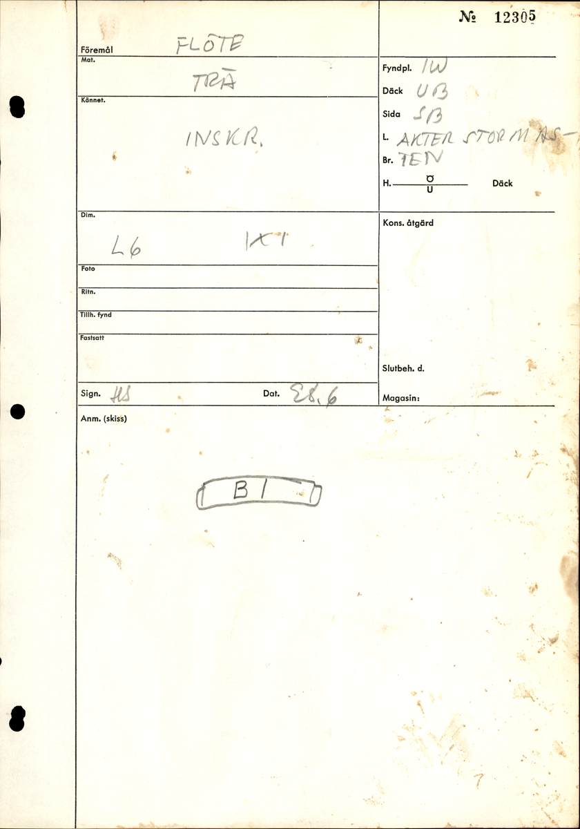 Flöte. Bomärke/initialer: BI.