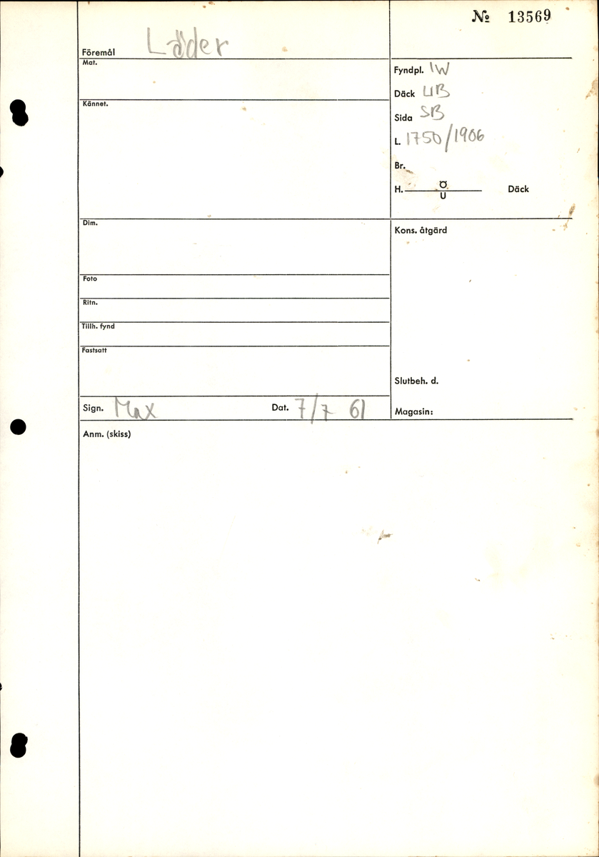 Ett 30-tal delar och fragment av sko: delar av inlägg, ovanläder, klack och sulor.

Ett ovanläder med kvarsittande tråd. Lädret är spaltat samt har rostliknande utfällningar. Två fragmentariska sulor med kvarsittande pligg. På flertalet fragment syns vita och rostliknande utfällningar.