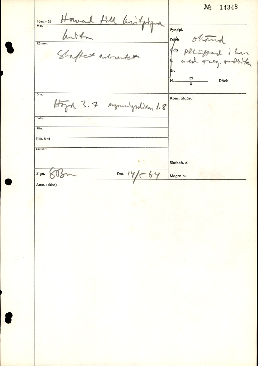 Huvud till kritpipa. Skaftet avbrutet.