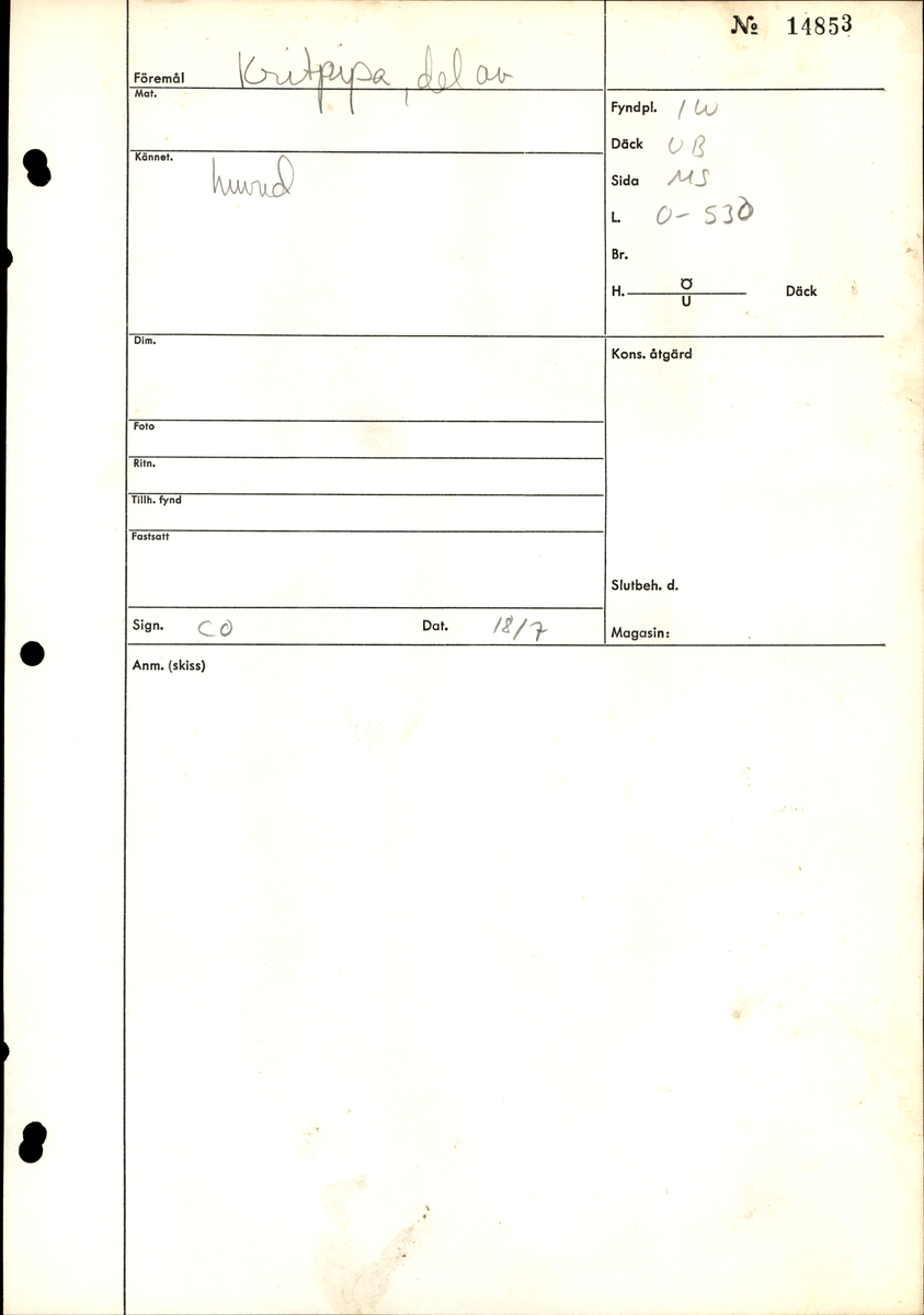 Del av kritpipa, huvud.