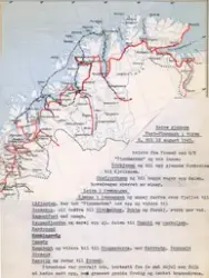 Kart over Nord-Troms og Finnmark, reiserute for telegrafbest