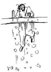 Mobiltelefon under vann tegninger av Stein Domaas