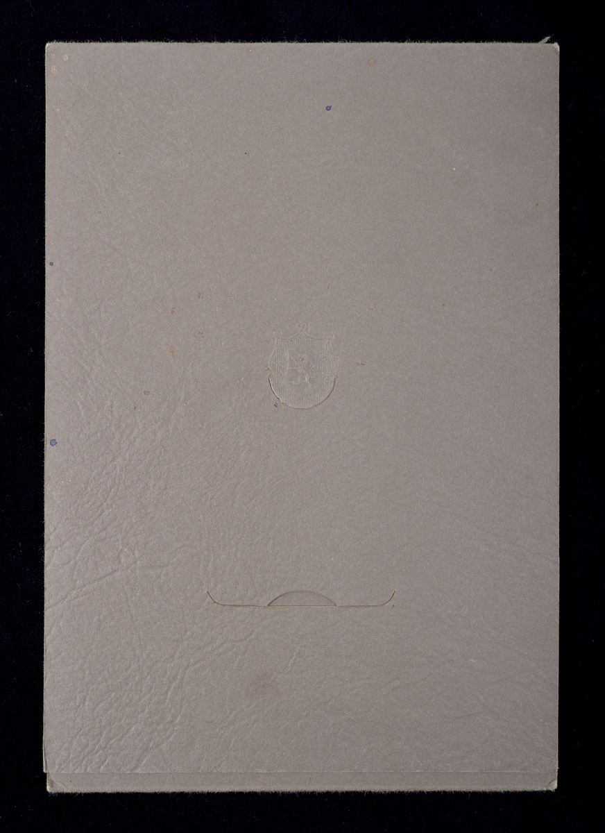 ​Fotografi monterat i ett etui av grå papp. Etuiet är självstagande när det vecklas ut. Under fotografiet finns en stämpel: "The O'Neil Studio. 24 Park Street. Attleboro, Mass", samt handskriven text: "December 1931".

Fotografiet föreställer en ung kvinna (Edith Torsson).