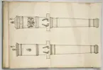 Avbildning av eldrör från fästningen i Riga, ur en volym som dokumenterar artilleritroféer i Livlands fästningar, daterad 1681.