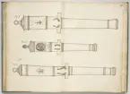Avbildning av eldrör från fästningen i Riga, ur en volym som dokumenterar artilleritroféer i Livlands fästningar, daterad 1681.