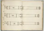 Avbildning av eldrör från fästningen i Riga, ur en volym som dokumenterar artilleritroféer i Livlands fästningar, daterad 1681.