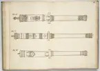Avbildning av eldrör från fästningen i Riga, ur en volym som dokumenterar artilleritroféer i Livlands fästningar, daterad 1681.