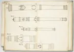 Avbildning av eldrör från fästningen i Neumunde (Dünamünde) skans, ur en volym som dokumenterar artilleritroféer i Livlands fästningar, daterad 1681.