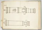 Avbildning av eldrör från fästningen i Dorpat (Tarto), ur en volym som dokumenterar artilleritroféer i Livlands fästningar, daterad 1681.