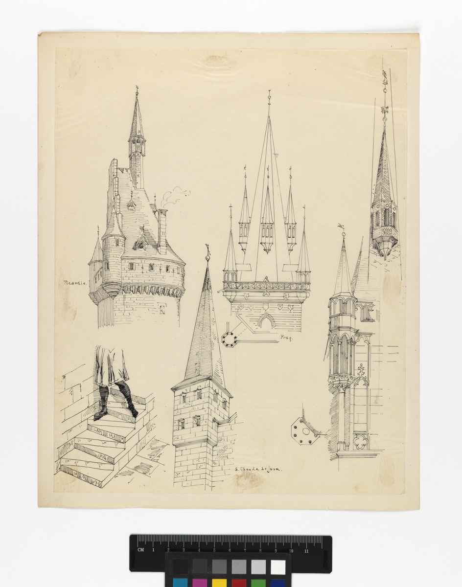 Elevarbeten, reseskisser. Torn. Picardie, Prag, S Claude le Jura