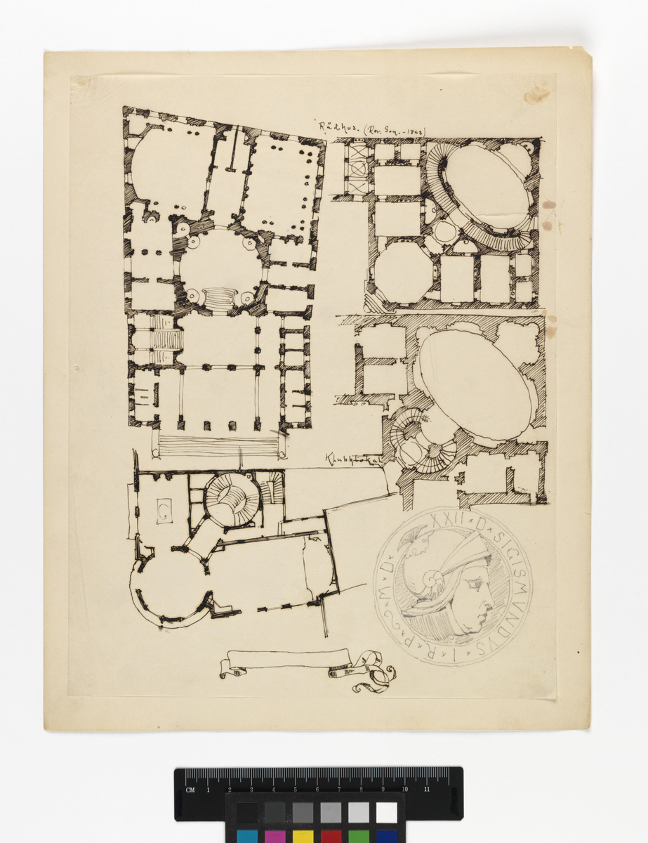 Elevarbeten, reseskisser. Plan, rådhus
