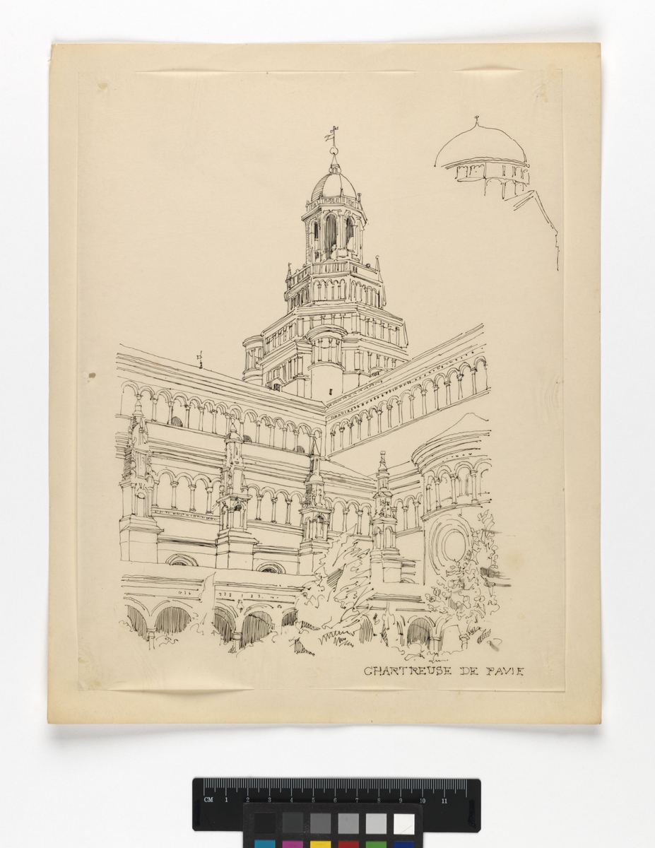 Elevarbeten, reseskisser. Chartreuse de Pavie.