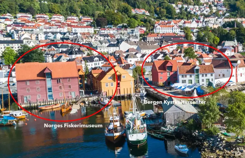 På bildet ser vi Norges Fiskerimuseum og Kystkultursenteret fra luften. 