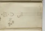 Ritning av eldrör ur en volym som visar troféer och ett mindre antal äldre svenska metallstycken. Dessa ingick i bestyckningen i Stralsund 1671 samt i Helsingborg, Malmö och Landskrona.